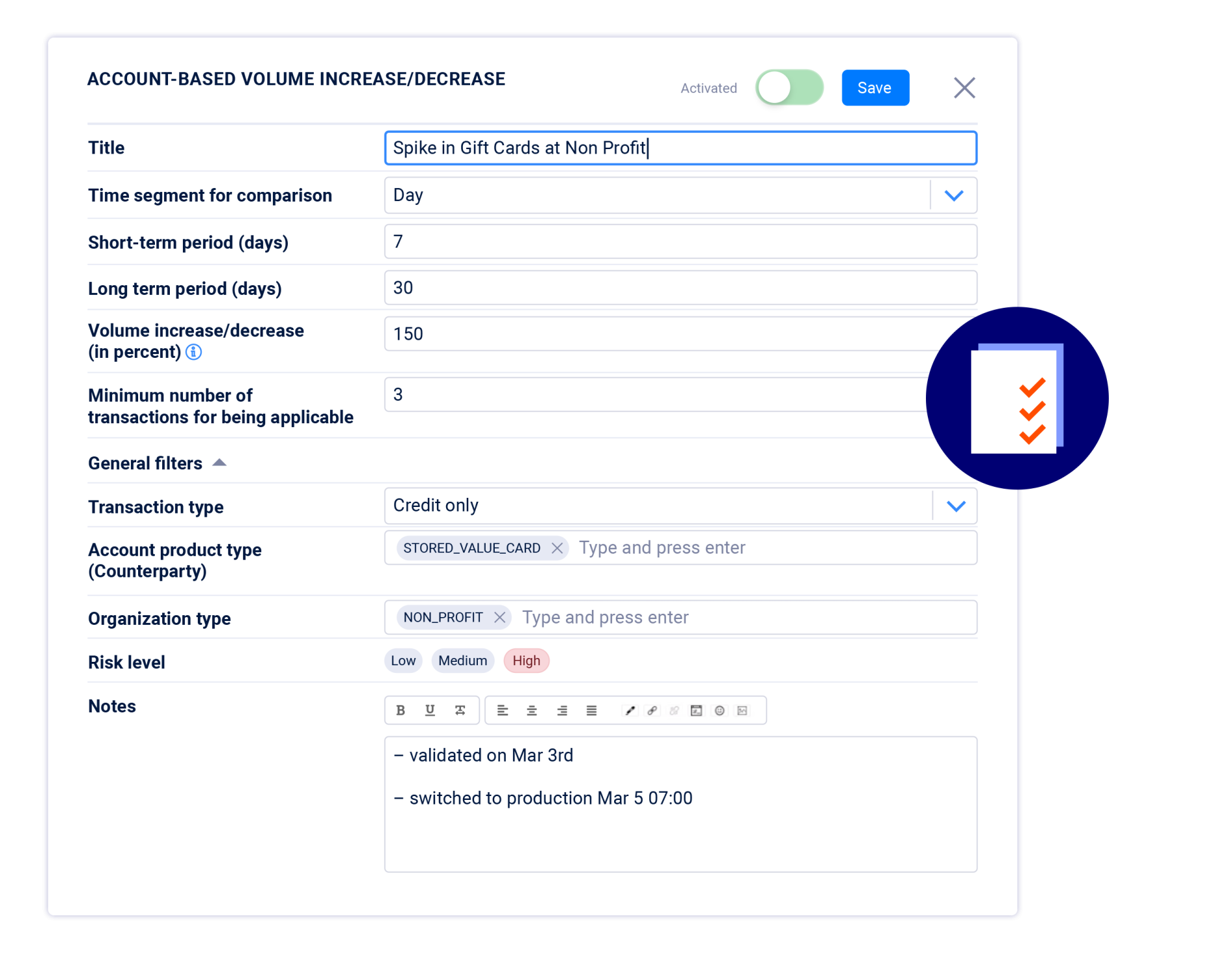 AML Tx Monitoring - Configuration