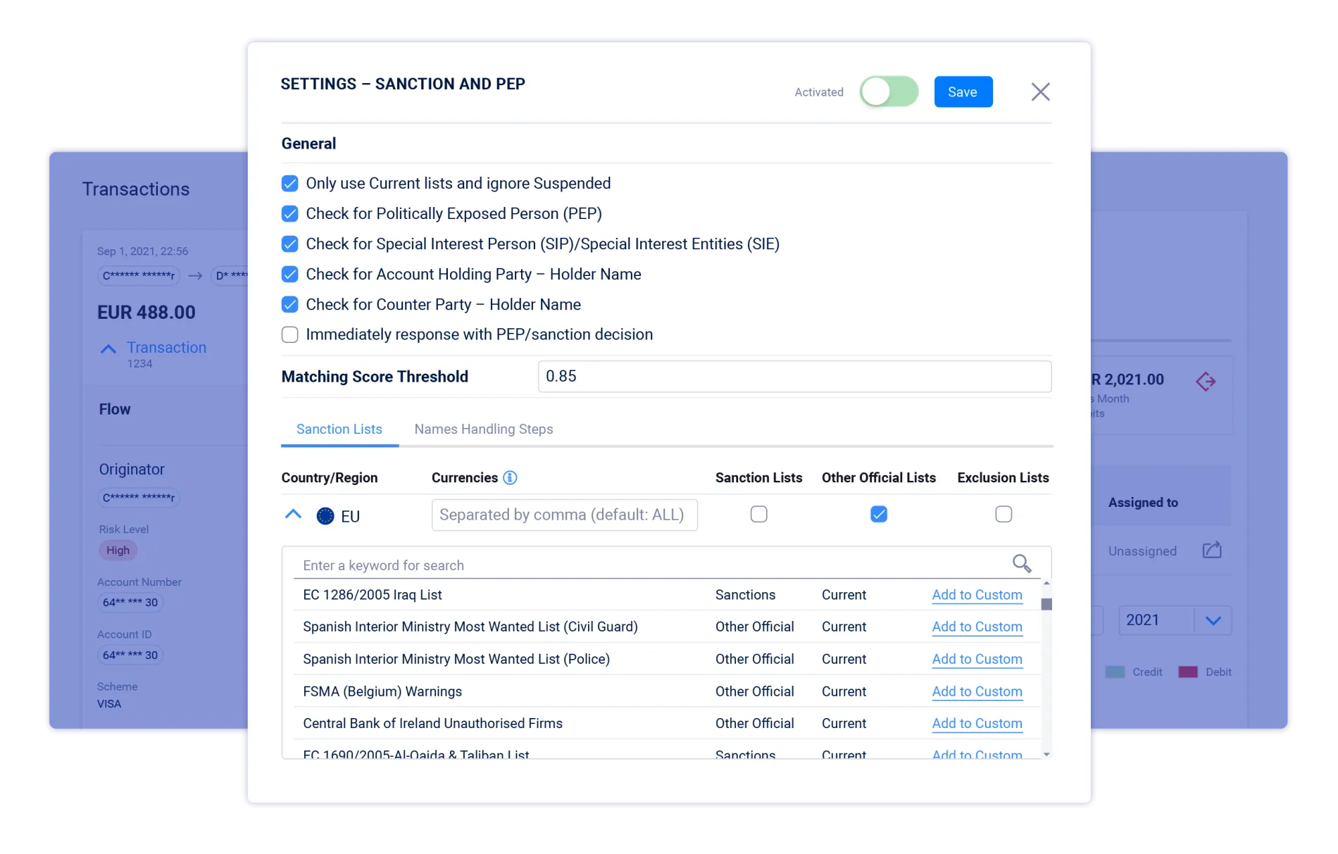 Customer Screening – Configuration