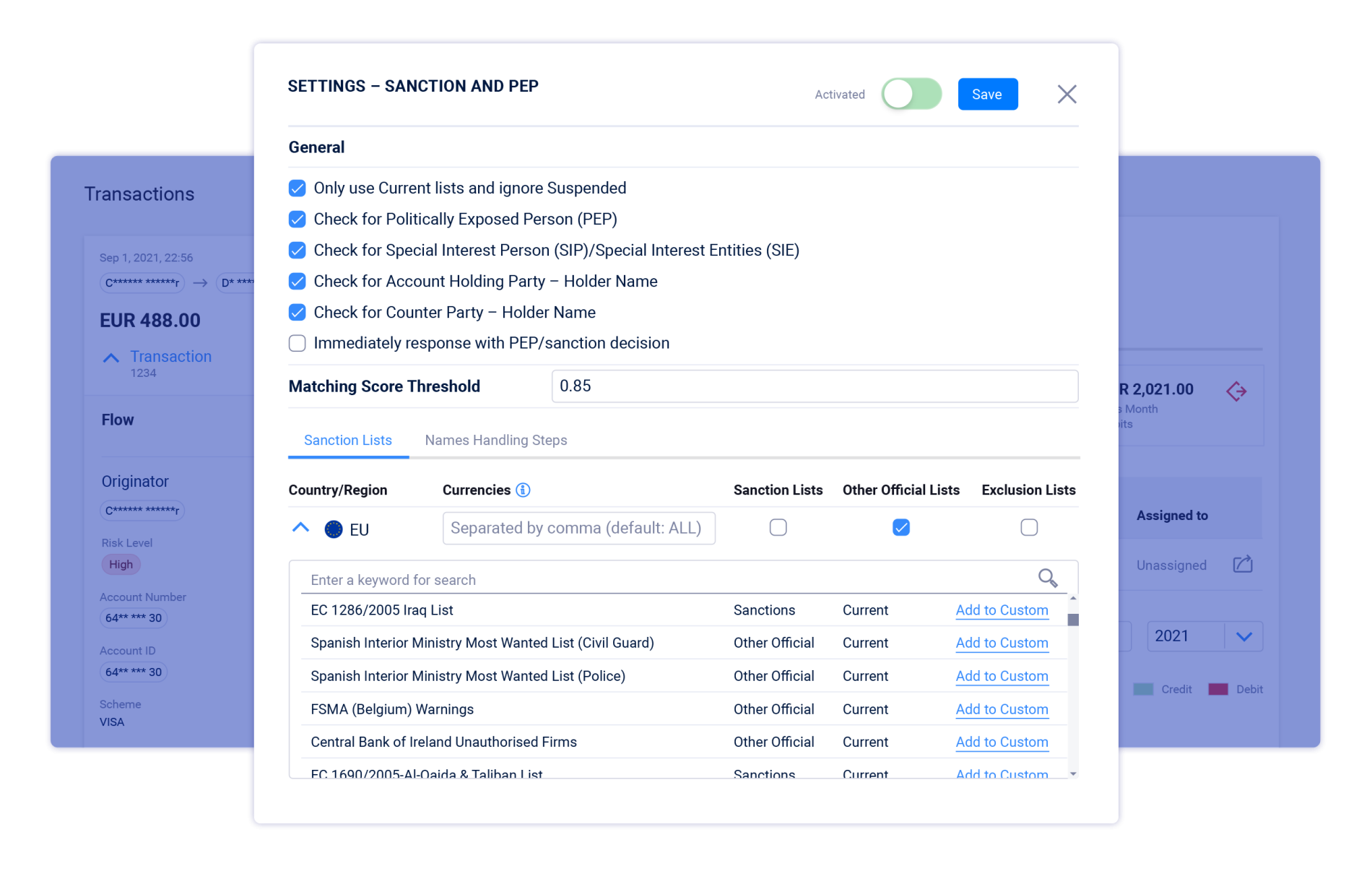 Customer Screening – Configuration