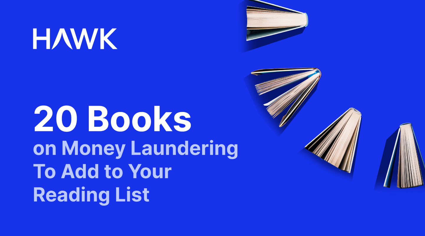 Header graphic for a blog post recommending 20 books on money laundering for people