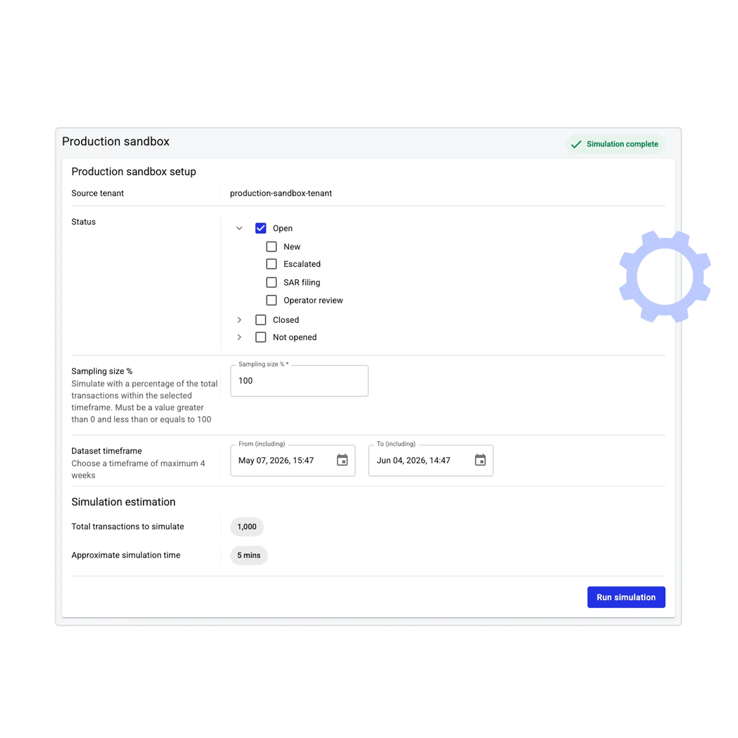 Optimize your rule configurations for AML transaction monitoring, payment screening, and fraud prevention in a production-parity environment.