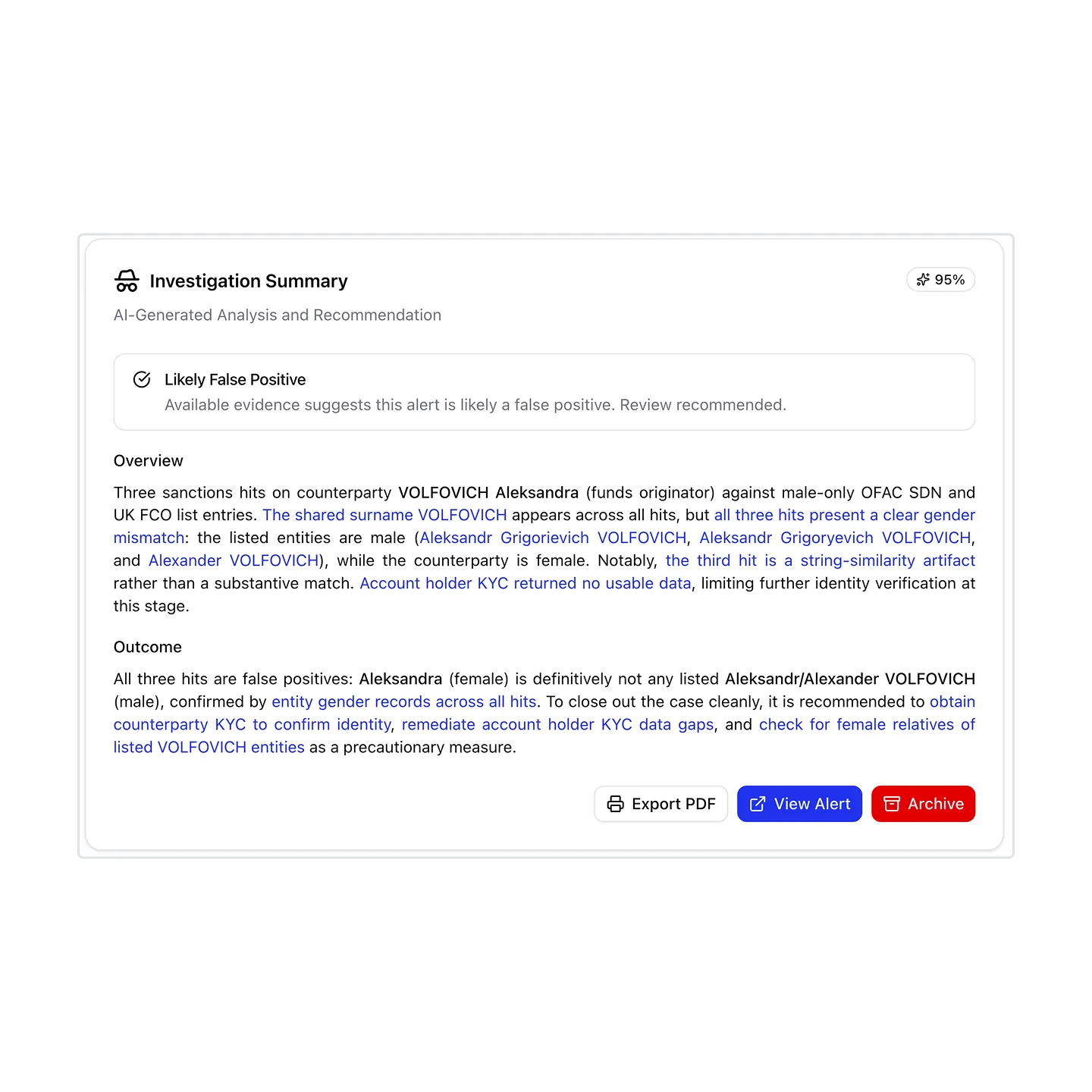 Investigation Summary of Payment Screening Agent